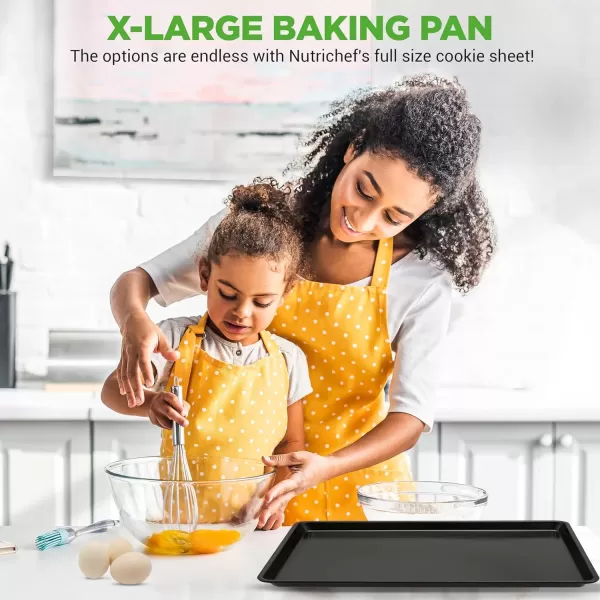 imageNutriChef 2Piece XL Mega Cookie Sheet Baking Pans Set  22quot x 16quot Extra Large Nonstick Carbon Steel Oven Baking Tray Pans Stackable Bakeware Black  NCLGBP16Black