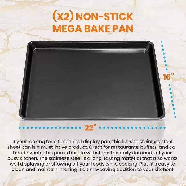 imageNutriChef 2Piece XL Mega Cookie Sheet Baking Pans Set  22quot x 16quot Extra Large Nonstick Carbon Steel Oven Baking Tray Pans Stackable Bakeware Black  NCLGBP16Black