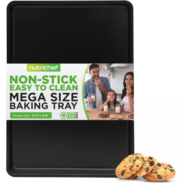 imageNutriChef 2Piece XL Mega Cookie Sheet Baking Pans Set  22quot x 16quot Extra Large Nonstick Carbon Steel Oven Baking Tray Pans Stackable Bakeware Black  NCLGBP16Black