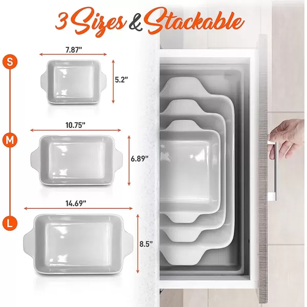 imageNutriChef 3Piece Ceramic Casserole Dish for Oven  Durable Lasagna Baking Dish w Premium NonStick Coating ampamp BuiltIn Handles  Dishwasher ampamp Microwave Safe  14quot x 8quot 10quot x 6quot 7quot x 5quot  Gray