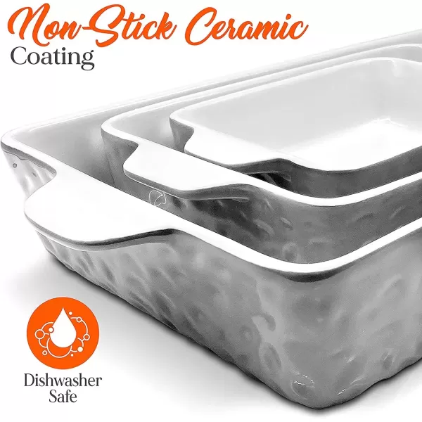 imageNutriChef 3Piece Ceramic Casserole Dish for Oven  Durable Lasagna Baking Dish w Premium NonStick Coating ampamp BuiltIn Handles  Dishwasher ampamp Microwave Safe  14quot x 8quot 10quot x 6quot 7quot x 5quot  Gray