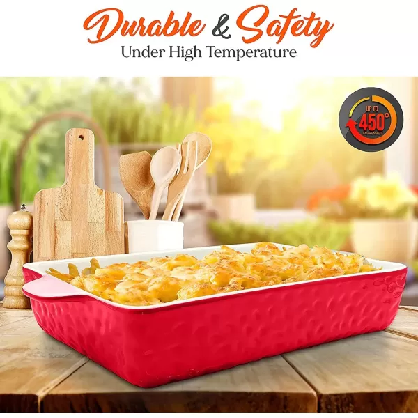 imageNutriChef 3Piece Ceramic Casserole Dish for Oven  Premium Lasagna Baking Pans w Nonstick Coating ampamp BuiltIn Handles  Dishwasher ampamp Microwave Safe  14quot x 8quot 10quot x 6quot 7quot x 5quot  RedRed