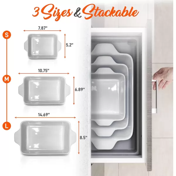 imageNutriChef 3Piece Ceramic Casserole Dish for Oven  Premium Lasagna Baking Pans w Nonstick Coating ampamp BuiltIn Handles  Dishwasher ampamp Microwave Safe  14quot x 8quot 10quot x 6quot 7quot x 5quot  RedRoyal Blue