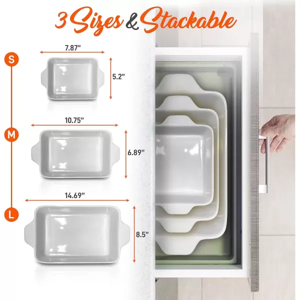 imageNutriChef 3Piece Ceramic Casserole Dish for Oven  Premium Lasagna Baking Pans w Nonstick Coating ampamp BuiltIn Handles  Dishwasher ampamp Microwave Safe  14quot x 8quot 10quot x 6quot 7quot x 5quot  RedYellow