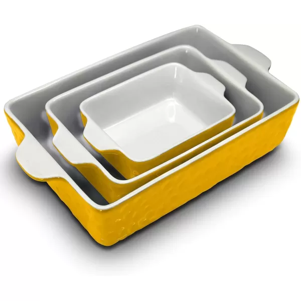 imageNutriChef 3Piece Ceramic Casserole Dish for Oven  Premium Lasagna Baking Pans w Nonstick Coating ampamp BuiltIn Handles  Dishwasher ampamp Microwave Safe  14quot x 8quot 10quot x 6quot 7quot x 5quot  RedYellow