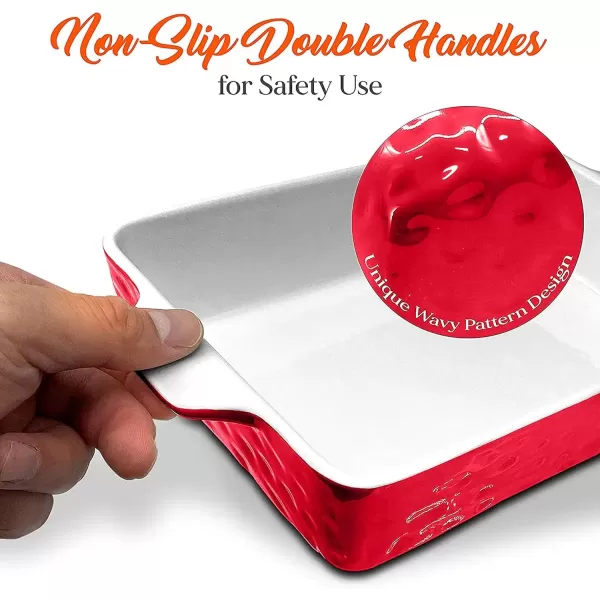 imageNutriChef 3Piece Ceramic Casserole Dish for Oven  Premium Lasagna Baking Pans w Nonstick Coating ampamp BuiltIn Handles  Dishwasher ampamp Microwave Safe  14quot x 8quot 10quot x 6quot 7quot x 5quot  RedRed