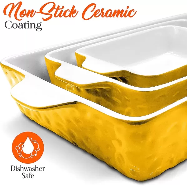 imageNutriChef 3Piece Ceramic Casserole Dish for Oven  Premium Lasagna Baking Pans w Nonstick Coating ampamp BuiltIn Handles  Dishwasher ampamp Microwave Safe  14quot x 8quot 10quot x 6quot 7quot x 5quot  RedYellow