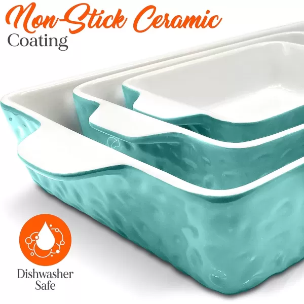 imageNutriChef 3Piece Ceramic Casserole Dish for Oven  Premium Lasagna Baking Pans w Nonstick Coating ampamp BuiltIn Handles  Dishwasher ampamp Microwave Safe  14quot x 8quot 10quot x 6quot 7quot x 5quot  RedAqua