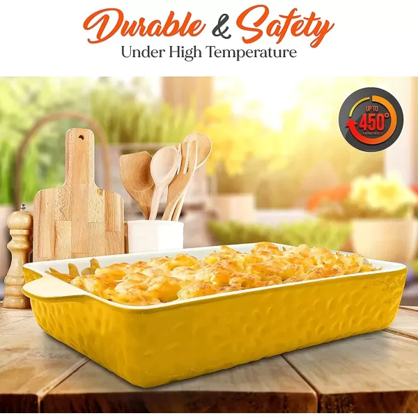 imageNutriChef 3Piece Ceramic Casserole Dish for Oven  Premium Lasagna Baking Pans w Nonstick Coating ampamp BuiltIn Handles  Dishwasher ampamp Microwave Safe  14quot x 8quot 10quot x 6quot 7quot x 5quot  RedYellow