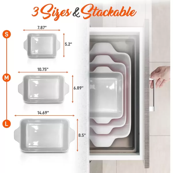 imageNutriChef 3Piece Ceramic Casserole Dish for Oven  Premium Lasagna Baking Pans w Nonstick Coating ampamp BuiltIn Handles  Dishwasher ampamp Microwave Safe  14quot x 8quot 10quot x 6quot 7quot x 5quot  RedRed
