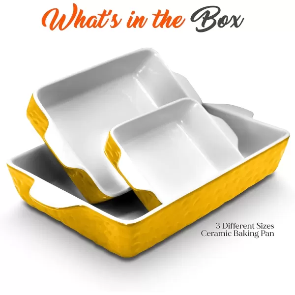 imageNutriChef 3Piece Ceramic Casserole Dish for Oven  Premium Lasagna Baking Pans w Nonstick Coating ampamp BuiltIn Handles  Dishwasher ampamp Microwave Safe  14quot x 8quot 10quot x 6quot 7quot x 5quot  RedYellow