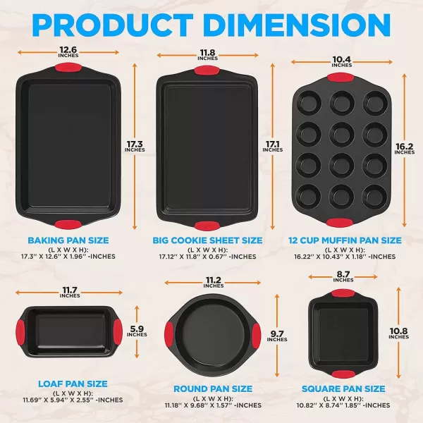 imageNutriChef 3Piece Nonstick Kitchen Oven Baking Pans  Premium ampamp Stylish NonStick Steel Commercial Grade Restaurant Quality Metal Bakeware with Red Silicone Handles  Easy to Clean NCSBS3S6Piece Set