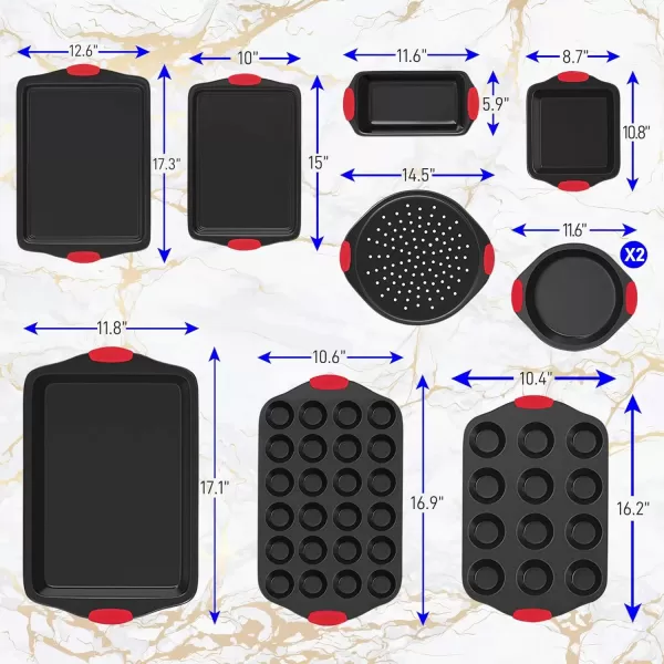 imageNutriChef 3Piece Nonstick Kitchen Oven Baking Pans  Premium ampamp Stylish NonStick Steel Commercial Grade Restaurant Quality Metal Bakeware with Red Silicone Handles  Easy to Clean NCSBS3S10Piece Set