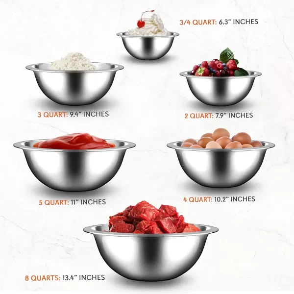 imageNutriChef 6Piece Stainless Steel Mixing Bowls  Premium Stackable Nesting Bowls  Kitchen Essentials for Food Prep Marinating Mixing Salad ampamp More  Dishwasher Safe