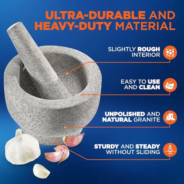 imageNutriChef 6quot Mortar and Pestle Set  Heavy Duty 100 Natural Unpolished Granite  Slip Resistant Molcajete Stone Bowl  Make Fresh Guacamole Salsa Crush Herbs ampamp Spices  2 Cup Capacity Gray