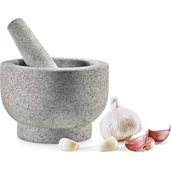 imageNutriChef 6quot Mortar and Pestle Set  Heavy Duty 100 Natural Unpolished Granite  Slip Resistant Molcajete Stone Bowl  Make Fresh Guacamole Salsa Crush Herbs ampamp Spices  2 Cup Capacity Gray