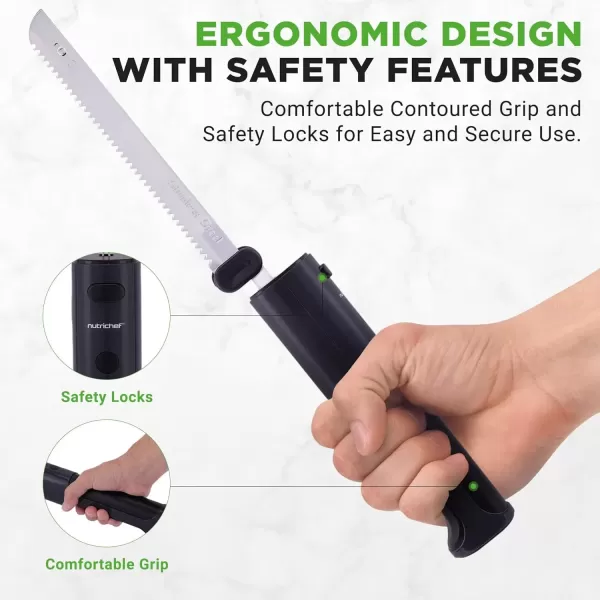 imageNutriChef Cordless Electric Knife  Easy to Use Constant ONOFF Safety Function Button  Carve Turkey Meats Poultry Bread Cheese ampamp More  Lightweight with Contoured Grip Handle  White ampamp GreyBlack