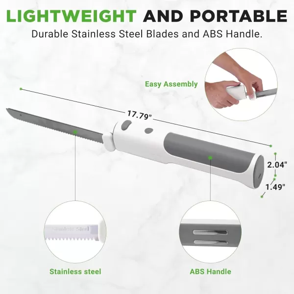 imageNutriChef Cordless Electric Knife  Easy to Use Constant ONOFF Safety Function Button  Carve Turkey Meats Poultry Bread Cheese ampamp More  Lightweight with Contoured Grip Handle  White ampamp GreyWhite