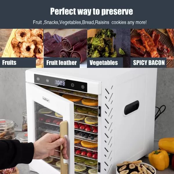 imageNutriChef Electric Countertop Food Dehydrator 900Watt Premium MultiTier Meat Beef Jerky Maker FruitVegetable Dryer w10 Shelf Stainless Steel TraysDigital TimerTemperature ControlNCFD10SWhite
