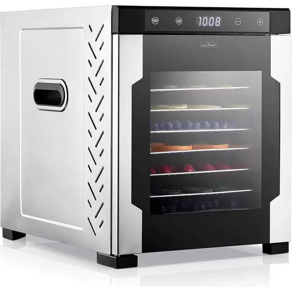 imageNutriChef Electric Countertop Food Dehydrator 900Watt Premium MultiTier Meat Beef Jerky Maker FruitVegetable Dryer w10 Shelf Stainless Steel TraysDigital TimerTemperature ControlNCFD10SBlack