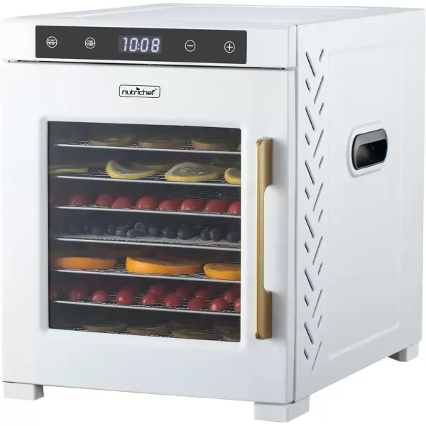 imageNutriChef Electric Countertop Food Dehydrator 900Watt Premium MultiTier Meat Beef Jerky Maker FruitVegetable Dryer w10 Shelf Stainless Steel TraysDigital TimerTemperature ControlNCFD10SWhite