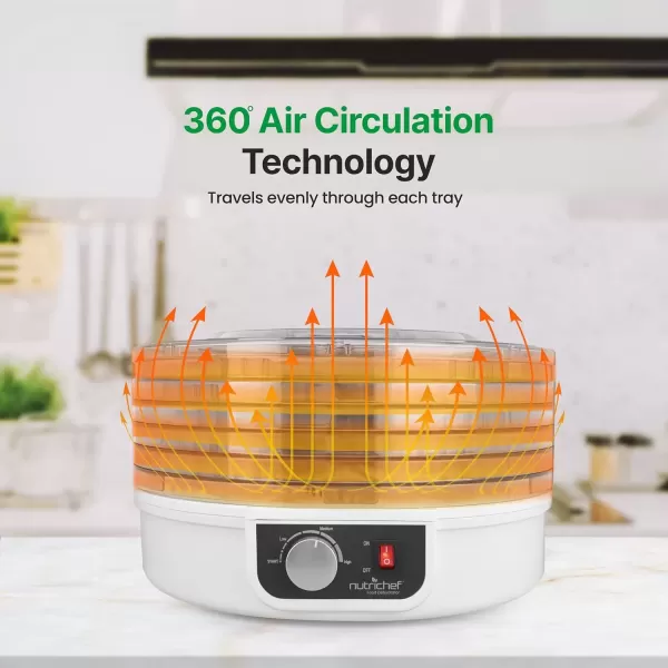 imageNutriChef Food Dehydrator  Dehydrate Beef Jerky Meat Mushrooms Fruits ampamp Vegetables at Home  Utilizes HighHeat Circulation for Even Dehydration  Includes 5 EasytoClean Trays  WhiteWhite