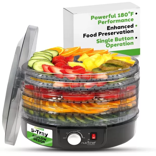 imageNutriChef Food Dehydrator  Dehydrate Beef Jerky Meat Mushrooms Fruits ampamp Vegetables at Home  Utilizes HighHeat Circulation for Even Dehydration  Includes 5 EasytoClean Trays  WhiteBlack