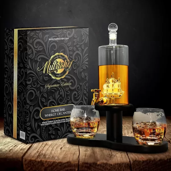 imageNutriChef Home Bar Wine Aerator Set with Whiskey Glasses Elegant Decanter Design One size Assorted