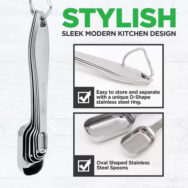 imageNutriChef Stainless Steel Measuring Spoons Set  6Pc Heavy Duty Oval Shaped Metal Measuring Spoon for Dry or Liquid Ingredients Teaspoon and Tablespoon Set w Metric ampamp US Measurement  NCMMS6