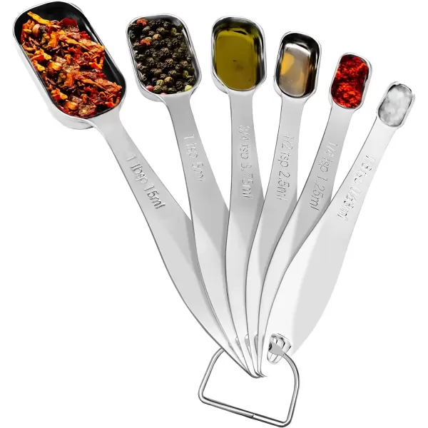 imageNutriChef Stainless Steel Measuring Spoons Set  6Pc Heavy Duty Oval Shaped Metal Measuring Spoon for Dry or Liquid Ingredients Teaspoon and Tablespoon Set w Metric ampamp US Measurement  NCMMS6