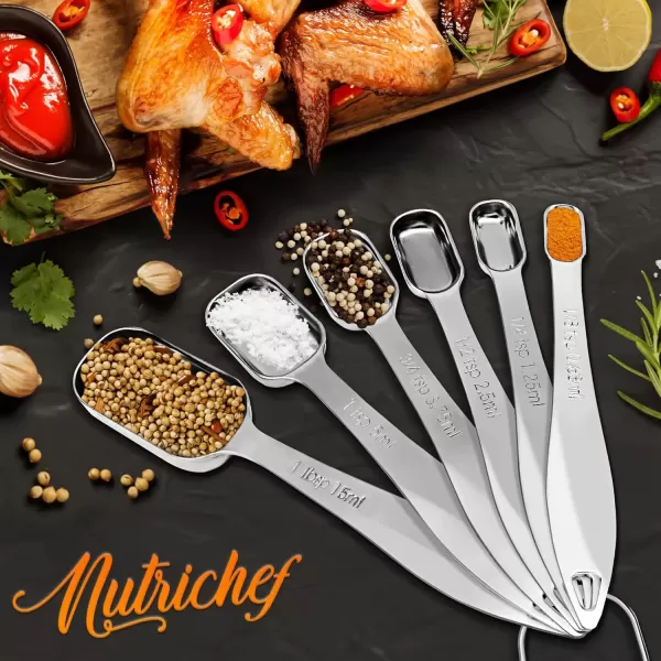 imageNutriChef Stainless Steel Measuring Spoons Set  6Pc Heavy Duty Oval Shaped Metal Measuring Spoon for Dry or Liquid Ingredients Teaspoon and Tablespoon Set w Metric ampamp US Measurement  NCMMS6