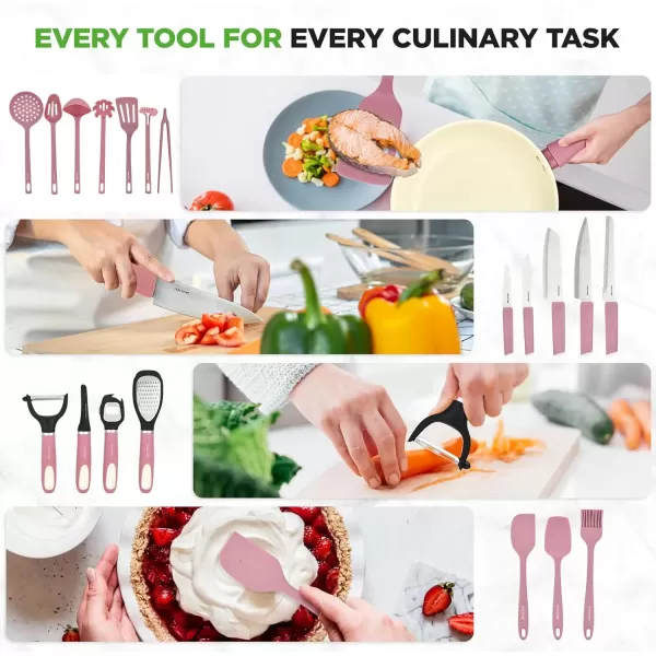 imageNutrichef 54Piece Marble NonStick Cookware and Bakeware Set Professional Home Kitchen Collection with MultiSized Pots Pans and HeatResistant ToolsBlush Pink
