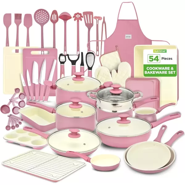 imageNutrichef 54Piece Marble NonStick Cookware and Bakeware Set Professional Home Kitchen Collection with MultiSized Pots Pans and HeatResistant ToolsBlush Pink