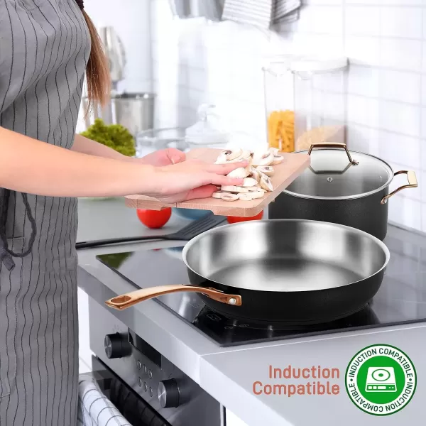 imageNutriChef 11 Pcs Stylish Kitchen Set wModern Cookware Design NonStick Kitchenware Pots Small ampamp Medium Skillet Fry Pans wGolden Handles NCONYX