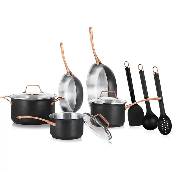 imageNutriChef 11 Pcs Stylish Kitchen Set wModern Cookware Design NonStick Kitchenware Pots Small ampamp Medium Skillet Fry Pans wGolden Handles NCONYX