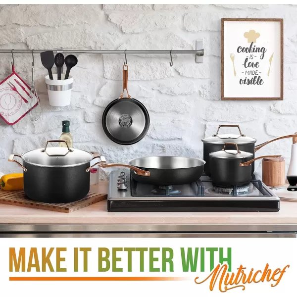 imageNutriChef 11 Pcs Stylish Kitchen Set wModern Cookware Design NonStick Kitchenware Pots Small ampamp Medium Skillet Fry Pans wGolden Handles NCONYX