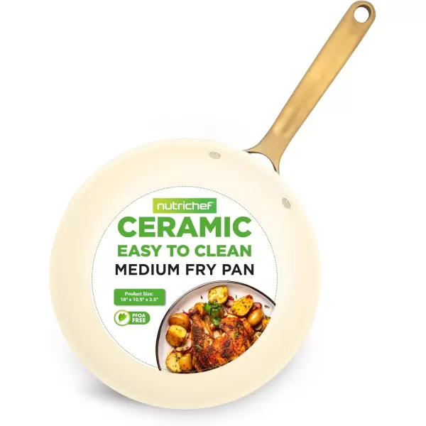 imageNutriChef 12Inch Professional Ceramic Frying Pan  Large Skillet with Golden Titanium Handle NonStick Ceramic Coating StainResistant Easy to Clean Ideal for Home Cooking10 Frying Pan