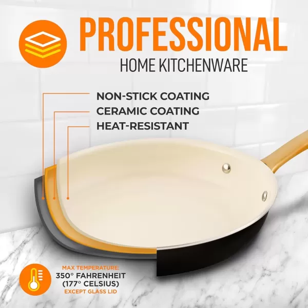 imageNutriChef 12Inch Professional Ceramic Frying Pan  Large Skillet with Golden Titanium Handle NonStick Ceramic Coating StainResistant Easy to Clean Ideal for Home Cooking10 Frying Pan