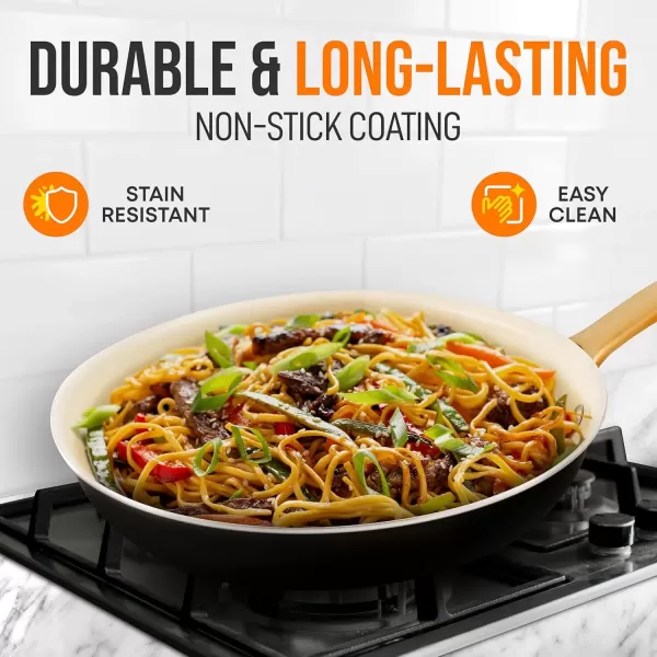 imageNutriChef 12Inch Professional Ceramic Frying Pan  Large Skillet with Golden Titanium Handle NonStick Ceramic Coating StainResistant Easy to Clean Ideal for Home Cooking10 Frying Pan