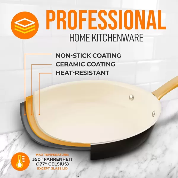 imageNutriChef 12Inch Professional Ceramic Frying Pan  Large Skillet with Golden Titanium Handle NonStick Ceramic Coating StainResistant Easy to Clean Ideal for Home Cooking12 Frying Pan
