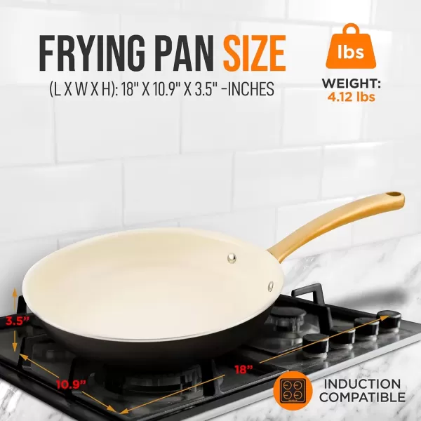 imageNutriChef 12Inch Professional Ceramic Frying Pan  Large Skillet with Golden Titanium Handle NonStick Ceramic Coating StainResistant Easy to Clean Ideal for Home Cooking10 Frying Pan