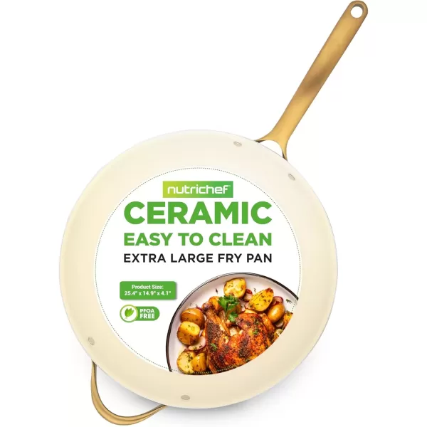 imageNutriChef 12Inch Professional Ceramic Frying Pan  Large Skillet with Golden Titanium Handle NonStick Ceramic Coating StainResistant Easy to Clean Ideal for Home Cooking14 Frying Pan