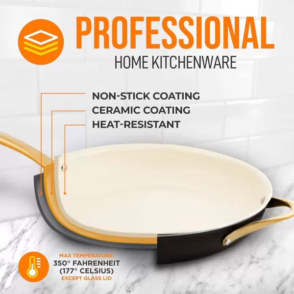 imageNutriChef 12Inch Professional Ceramic Frying Pan  Large Skillet with Golden Titanium Handle NonStick Ceramic Coating StainResistant Easy to Clean Ideal for Home Cooking14 Frying Pan