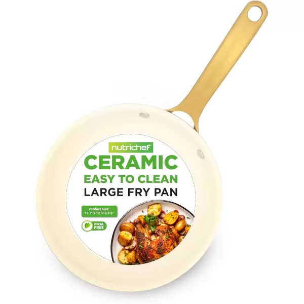 imageNutriChef 12Inch Professional Ceramic Frying Pan  Large Skillet with Golden Titanium Handle NonStick Ceramic Coating StainResistant Easy to Clean Ideal for Home Cooking12 Frying Pan