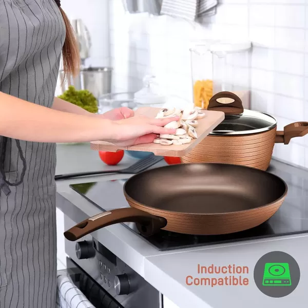 imageNutriChef 12Piece Stainless Steel Kitchenware  Pots ampamp Pans Set Clad Kitchen Cookware w Silicone Grip Handles Fry Pan Interior Coated w Prestige Ceramic NonStick Coating Stylish Kitchen CookwareBrown