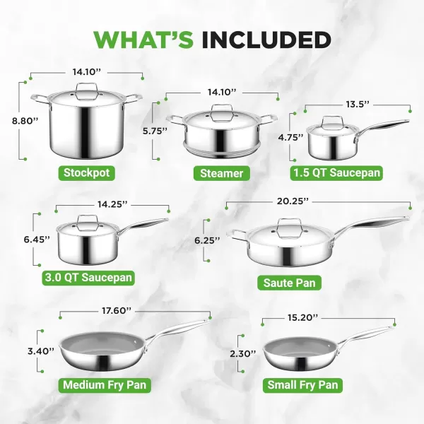 imageNutriChef 12Piece Stainless Steel Kitchenware  Pots ampamp Pans Set Clad Kitchen Cookware w Silicone Grip Handles Fry Pan Interior Coated w Prestige Ceramic NonStick Coating Stylish Kitchen CookwareSilver