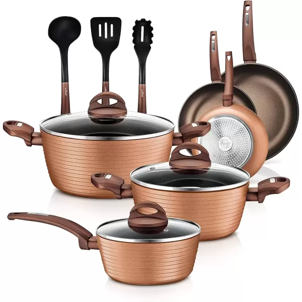 imageNutriChef 12Piece Stainless Steel Kitchenware  Pots ampamp Pans Set Clad Kitchen Cookware w Silicone Grip Handles Fry Pan Interior Coated w Prestige Ceramic NonStick Coating Stylish Kitchen CookwareBrown