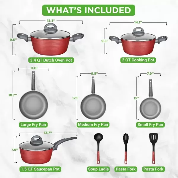 imageNutriChef 12Piece Stainless Steel Kitchenware  Pots ampamp Pans Set Clad Kitchen Cookware w Silicone Grip Handles Fry Pan Interior Coated w Prestige Ceramic NonStick Coating Stylish Kitchen CookwareRed