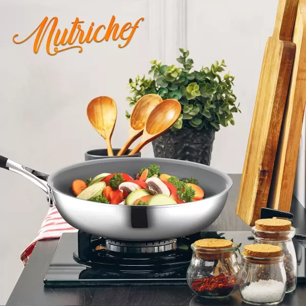 imageNutriChef 12Piece Stainless Steel Kitchenware  Pots ampamp Pans Set Clad Kitchen Cookware w Silicone Grip Handles Fry Pan Interior Coated w Prestige Ceramic NonStick Coating Stylish Kitchen CookwareStainless Steel