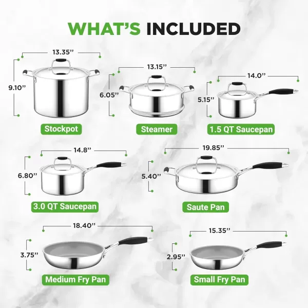 imageNutriChef 12Piece Stainless Steel Kitchenware  Pots ampamp Pans Set Clad Kitchen Cookware w Silicone Grip Handles Fry Pan Interior Coated w Prestige Ceramic NonStick Coating Stylish Kitchen CookwareStainless Steel